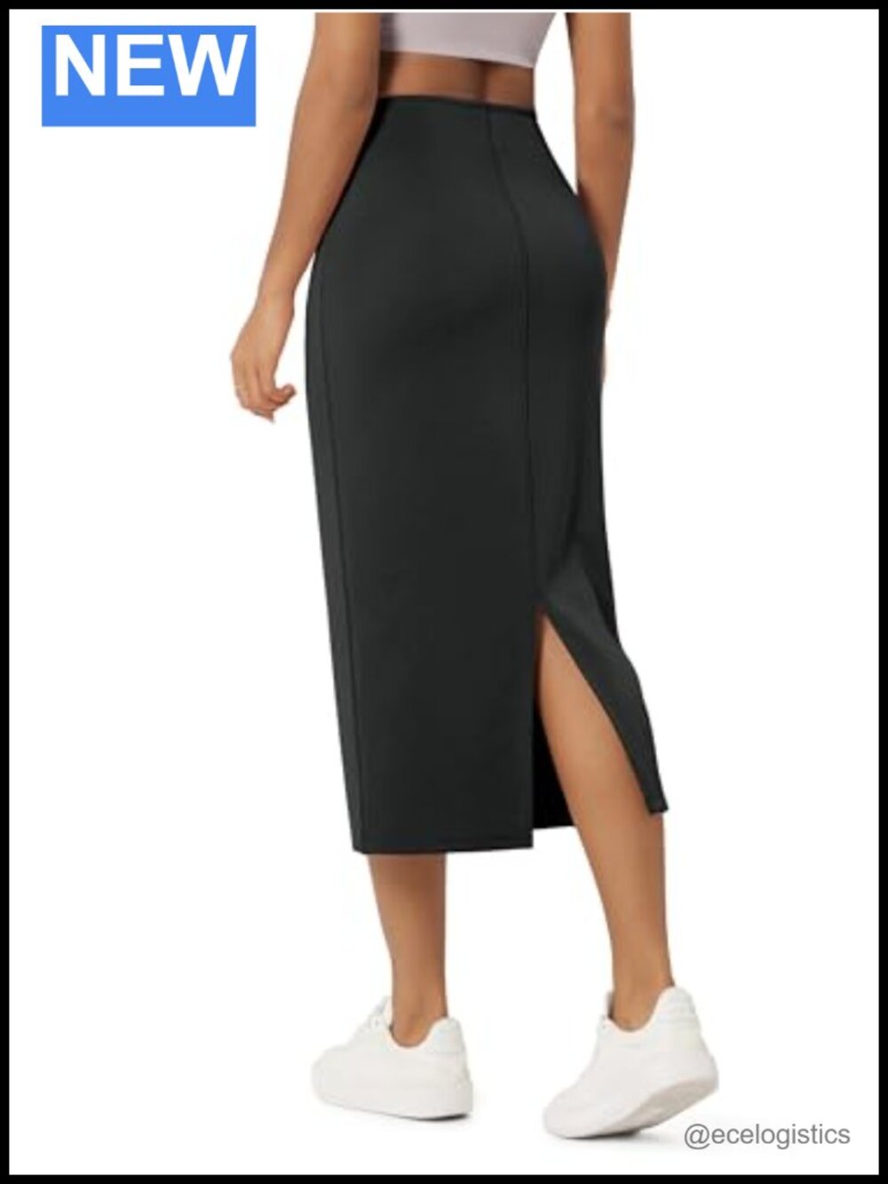 Modal Midi Skirt High Waist Back Slit Side Pockets Women's Casual Pencil